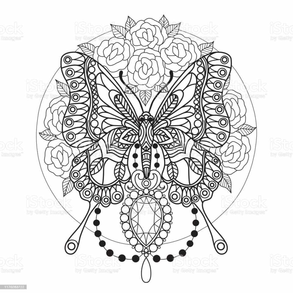 38 Tatuajes de Mariposa complejo diseno geometrico con flores y patrones boceto plantilla