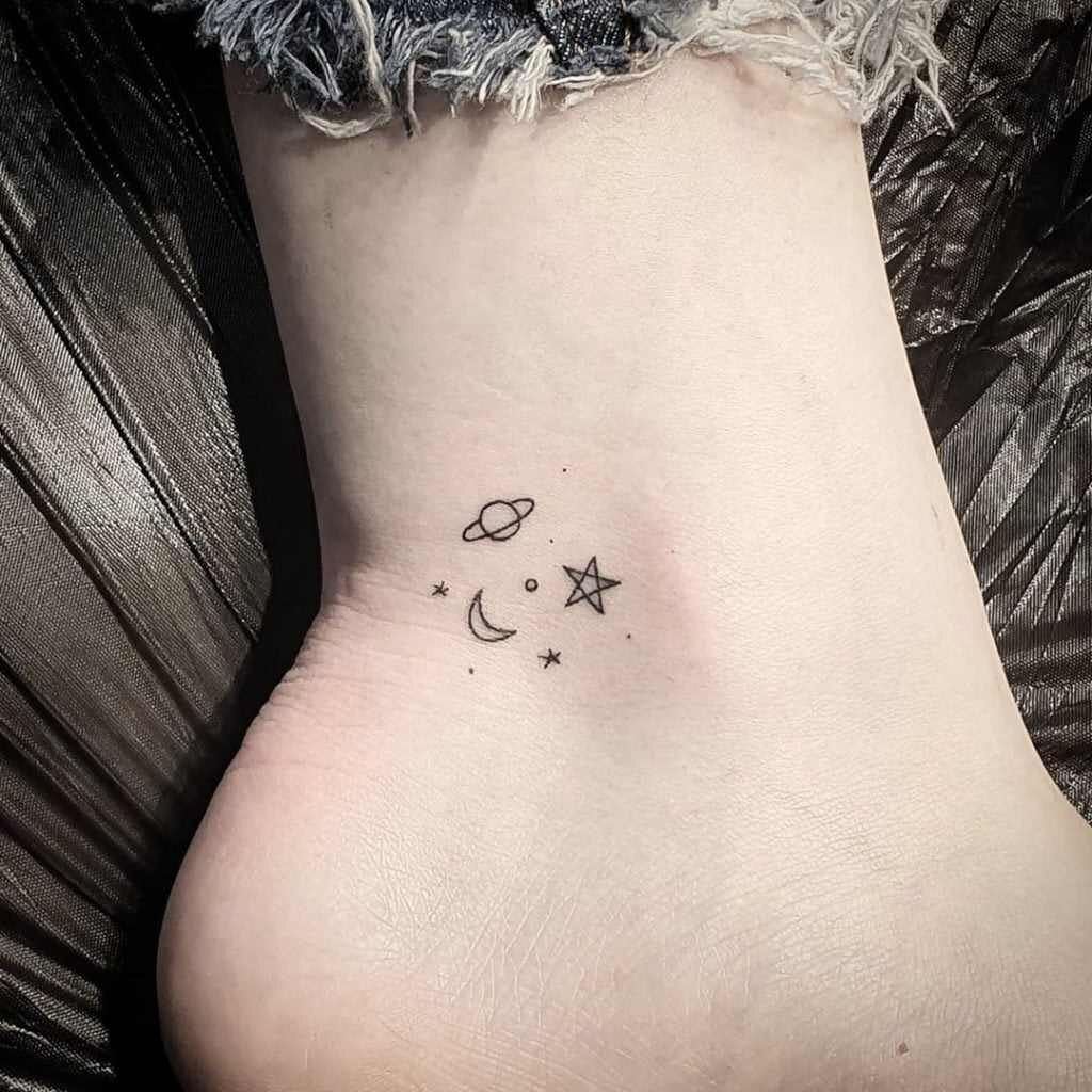 4 TOP 4 Small Tattoos Constellations Stars Moon Saturn on calf