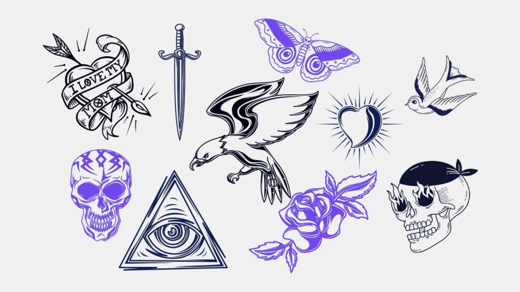 42 Sketches Templates different drawings heart dagger triangle with eye skull with fire gabiota