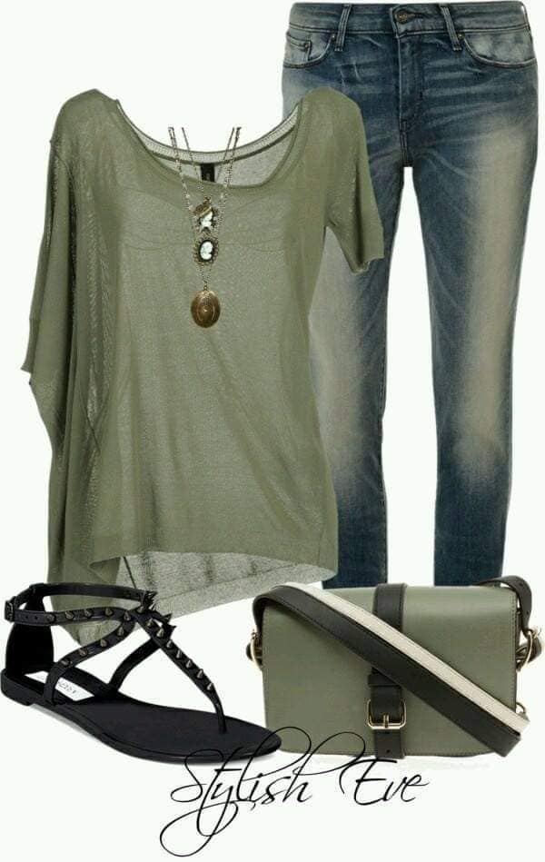 76 Outfit Military Green set of shirt bag and sandals Stylish Eve