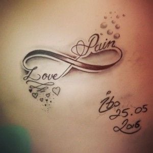 8 Tatuajes de Infinito con Palabras Love y Pain Amor Dolor burbuja y corazones