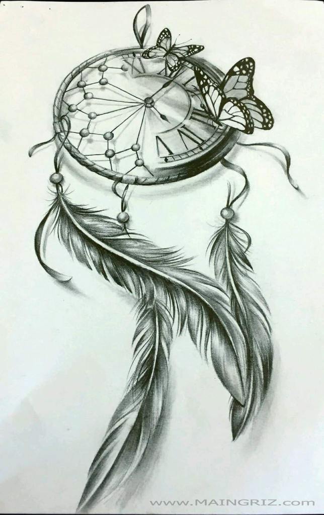 86 Tattoos templates sketches ideas Clock in 3d perspective with Roman numerals butterfly and feathers