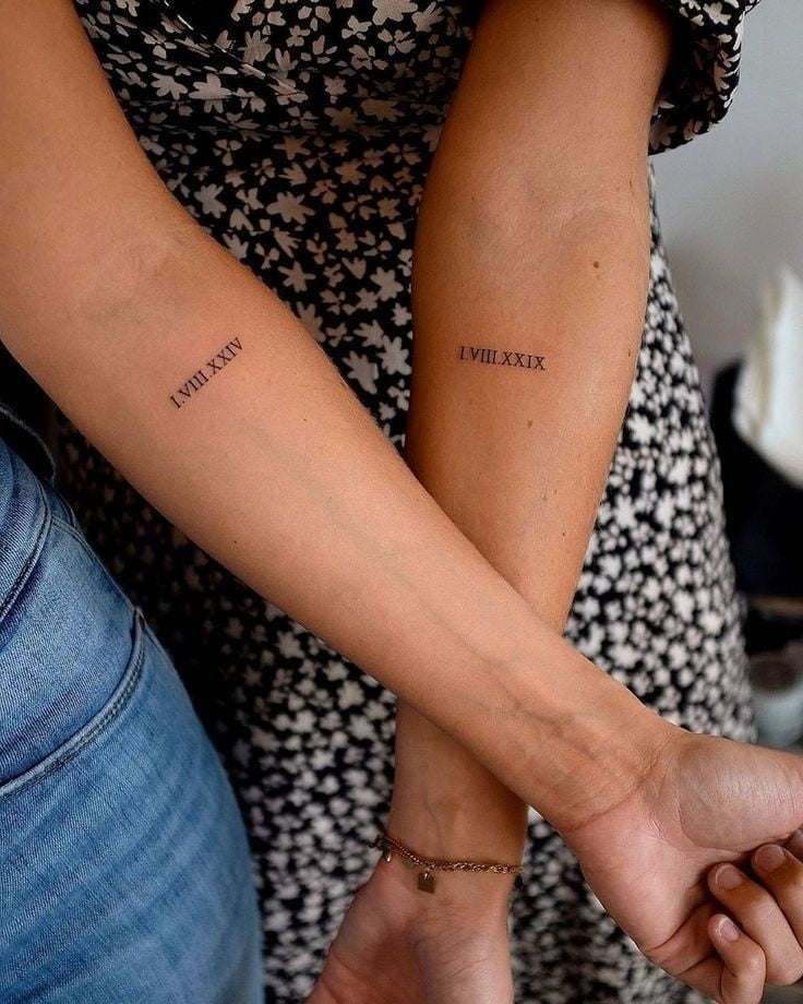 9 Tatuajes para Mejores Amigas Numeros Romanos en cada antebrazo significando una fecha