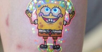1 TOP 1 Tatuajes de Bob Esponja Tinta que Brilla con Luz Ultravioleta con Arcoiris