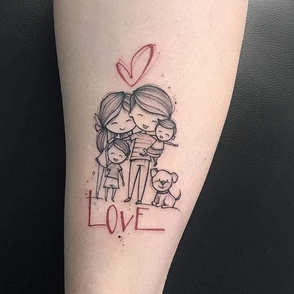 109 tatouages de mères enfants et famille et mot amour chien deux enfants