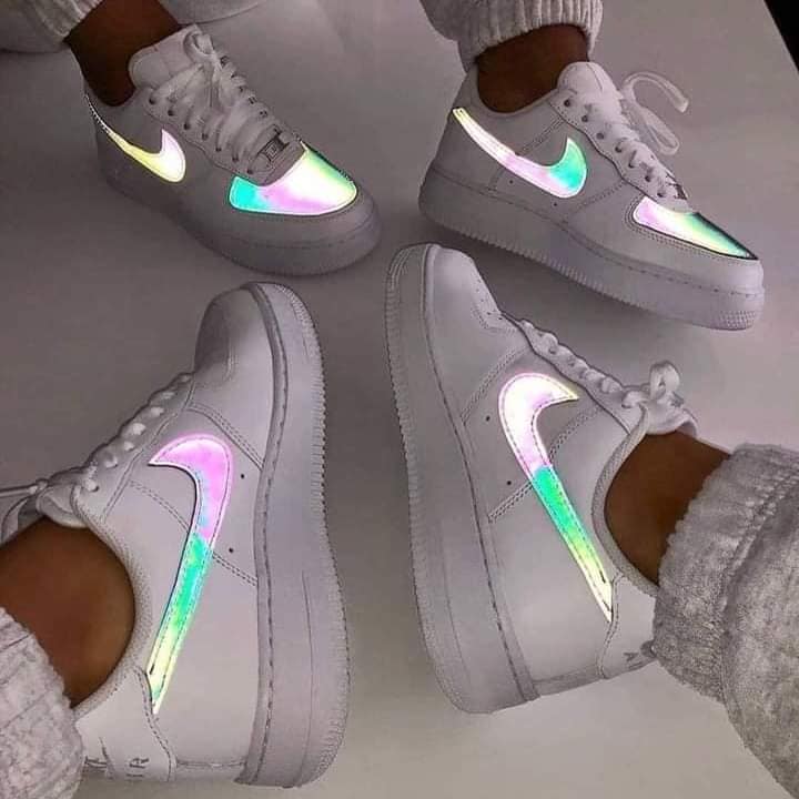 11 Tennis Shoes Nike Air Force 1 White Customized with Reflective Light Blue and White Logo