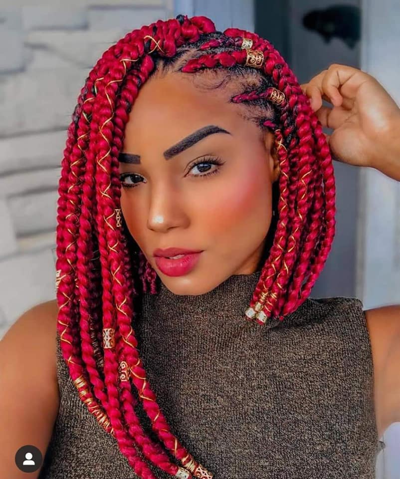 12 African Braids Hairstyles for Short Red Hair with Gold Cuff Rings