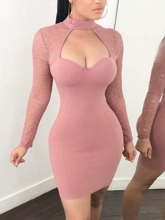 17 Pink Pale Bodycon dress with embroidered sleeves