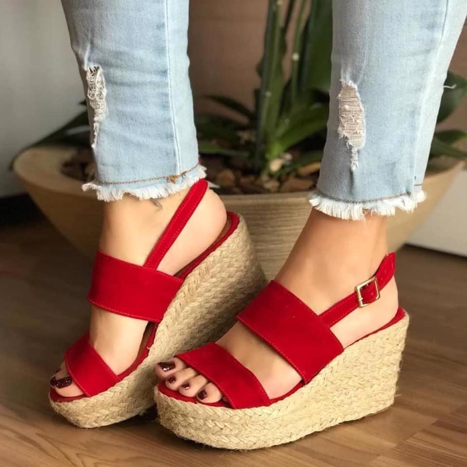 21 Red Women's Sandals low platform wide foot grip ribbons ribbon with fine buckle open toe