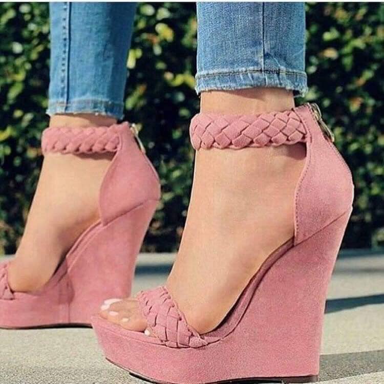 3 TOP 3 Pale Pink Sandals with High Heel Platform braided ribbon on the ankle
