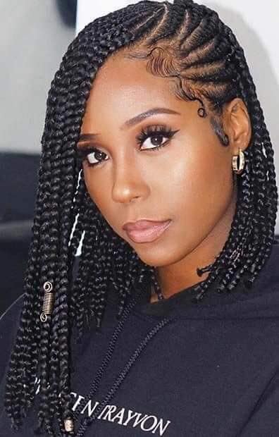 7 African Braids Hairstyles for Medium Hair with Spring Ornament