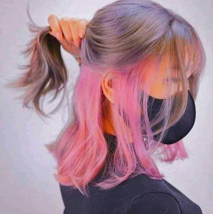 74Platinum and pink multi-colored hair
