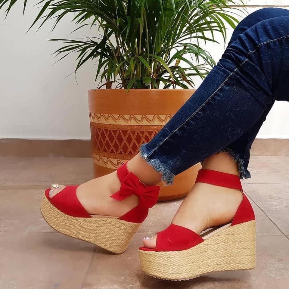 8 Red Women's Sandals with mono on the side of the ankle open toe and high platform