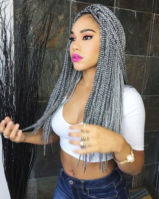 84 African braids with silver hair