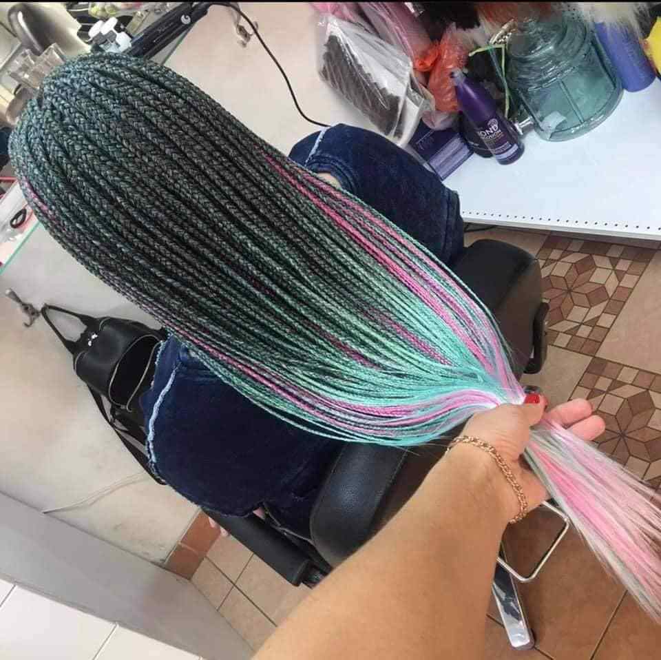9 African Braids Color Celeste Pink and White at the tips