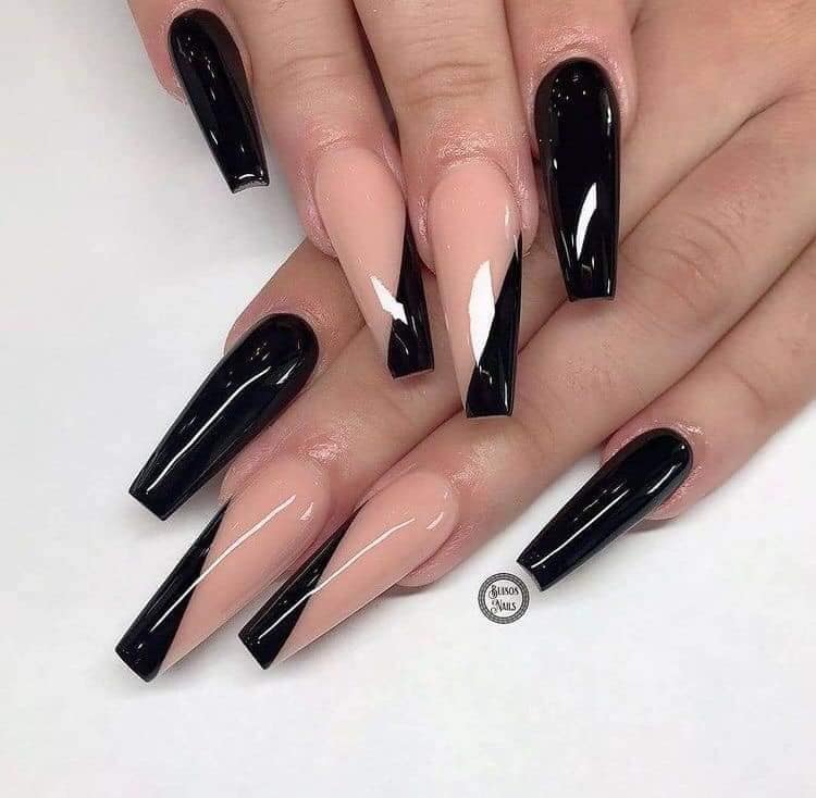 9 Black and Pink Acrylics with diagonal cut