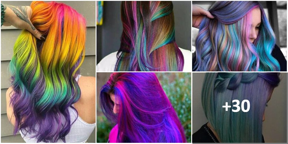 Colagem de cabelo arco-íris