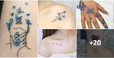 Colagem de tatuagens azuis