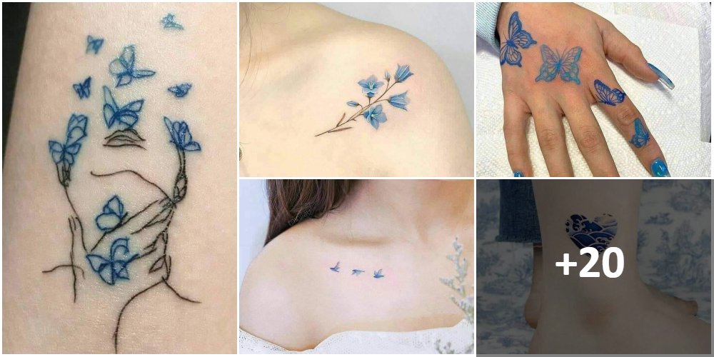Colagem de tatuagens azuis
