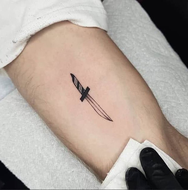 Small Tattoos for Men Dagger knife on arm