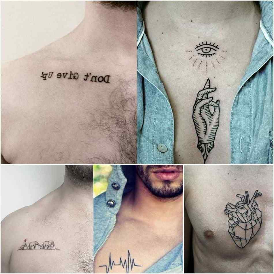 Petits tatouages pour hommes Oeil d'Orus sur le sternum avec la main Coeur géométrique Cardio Eléphants