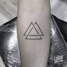 Small Tattoos for Men Intertwined Triangles on forearm