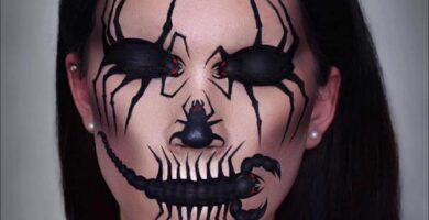 1 TOP 1 Maquillaje de Halloween Escorpion negro en Boca Insectos Negros en Ojos y Nariz