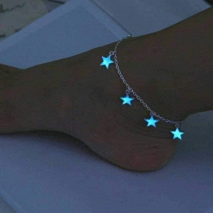 1 TOP 1 Silver Anklet with Star Shaped Charms that glow in the dark
