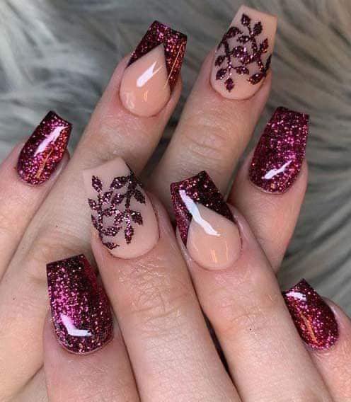 1 TOP 1 Some Bright Wine Color with Glitter and others pink with branches and leaves