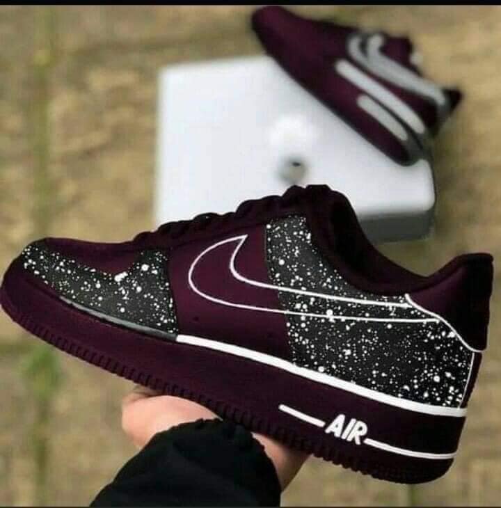 26 Red Wine Nike Air Force Tennis with white logo and dark gray fabric details and white dots