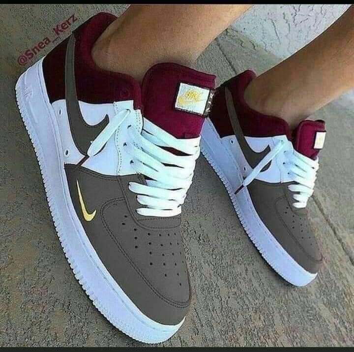 36 Nike Air Force Red Wine Color Shoes with Medium Gray Toe Caps White Wine Color Tongue and Back