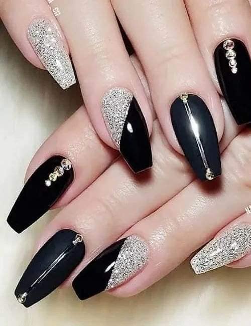 51 Shiny black ones with rhinestones and diagonals mixed with silver with glitter