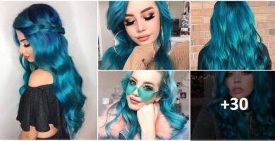 Collage de couleur de cheveux turquoise