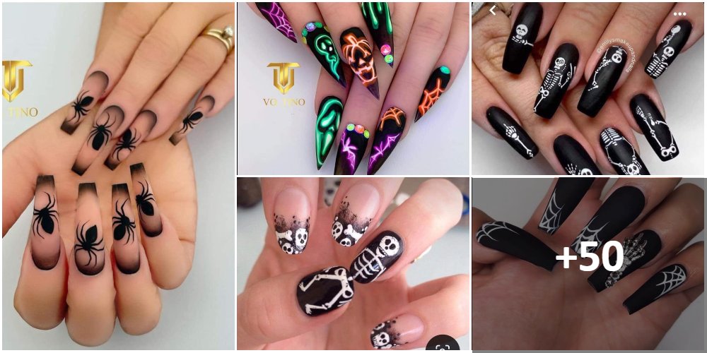 Collage Halloween Decorated Nails