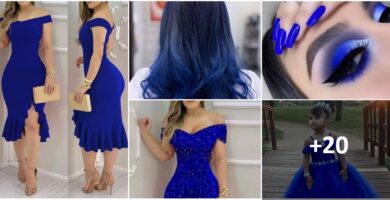 Collage Vestidos Unas Cabello Azul