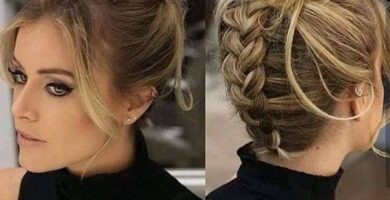1 TOP 1 Peinados Recogidos con Trenzas Cabello castano chongo grande arriba trenza al medio desde la nuca 1