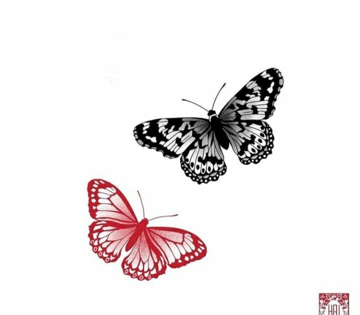 10 Skizzenvorlage Tattoo Zwei Schmetterlinge, einer schwarz und einer rot