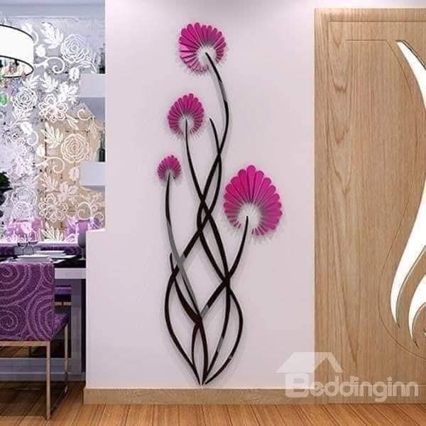 11 Décoration murale Relief 3d Fleurs de chardon violet et tronc noir