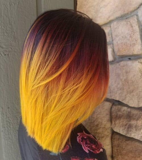 14 Cabello Tono Naranja Rojo Fuego Degrade Castano violaceo a amarillo en las puntas 14 Cabello Tono Naranja Rojo Fuego Degrade Castano violaceo a amarillo en las puntas