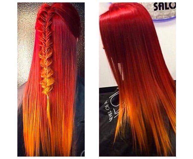 15 Cabello Tono Naranja Rojo Fuego Degrade pelo lacio semi largo con trenza almedio rojo arriba y hacia las puntas naranja 15 Cabello Tono Naranja Rojo Fuego Degrade pelo lacio semi largo con trenza almedio rojo arriba y hacia las puntas naranja
