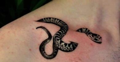 173 Tatuaje de Serpiente o Culebra en 3D negra enroscada en hueso de la clavicula