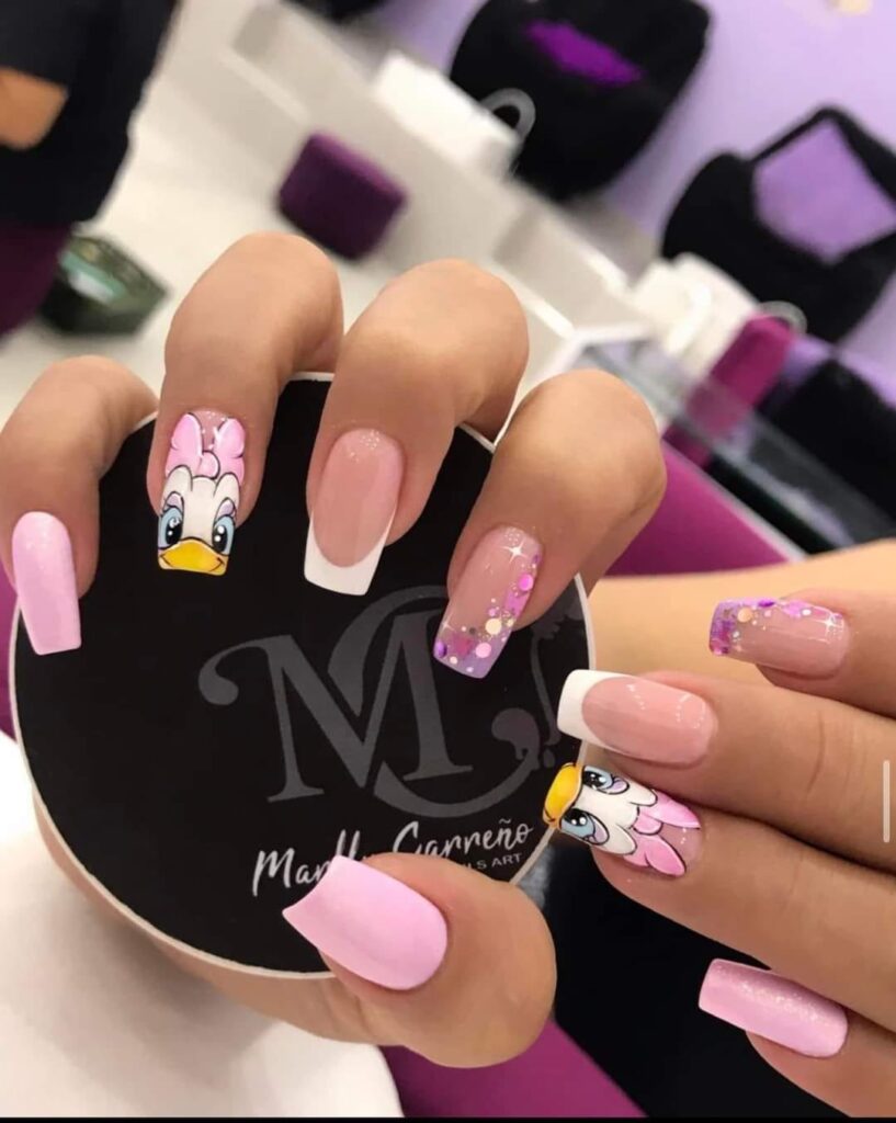 193 Pink Drawings Nails with disney daisy character
