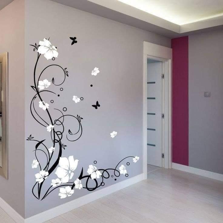 2 TOP 2 Décoration Murale Sur Mur Gris peinture artistique en noir et blanc branches fleurs et papillons