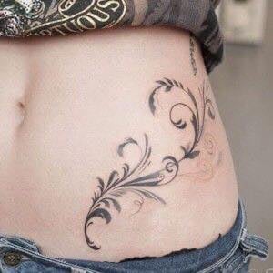 2 TOP 2 Tatuajes de Mujer en la Cintura Cadera Adornos con hojas ramas y espirales negras