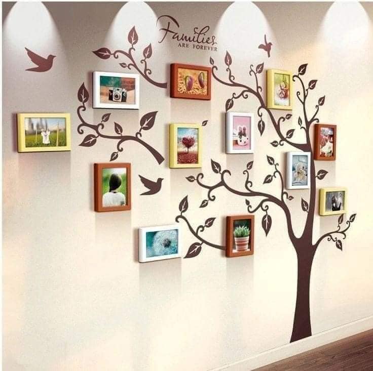 3 TOP 3 Wall Decoration Main wall with lights focused from above pastel painting family tree painted with portraits Family is forever