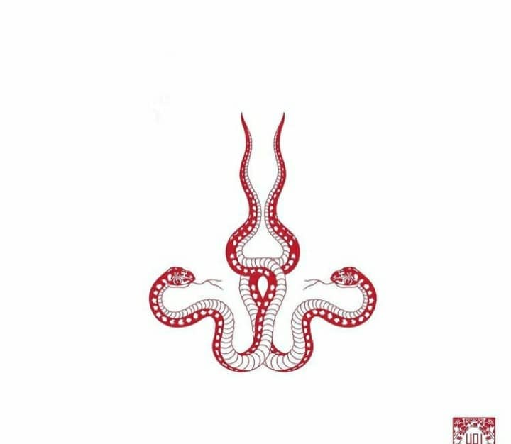 6 Skizzenvorlage Tattoo zwei rot-weiß gewundene Schlangen