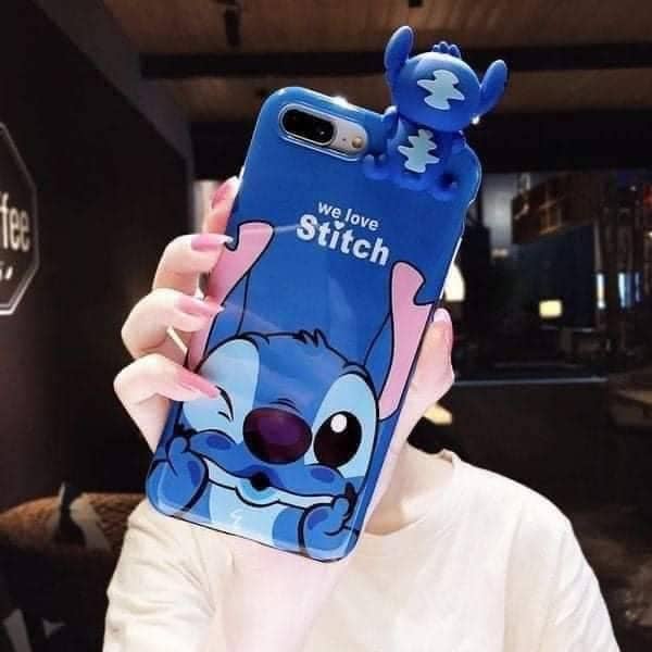 687 Stitch Mobile Cell Phone Case in Blue and Light Blue Winking the Eye
