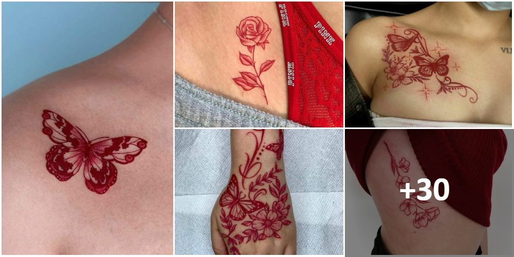 Collage-Tattoos mit roter Tinte 1