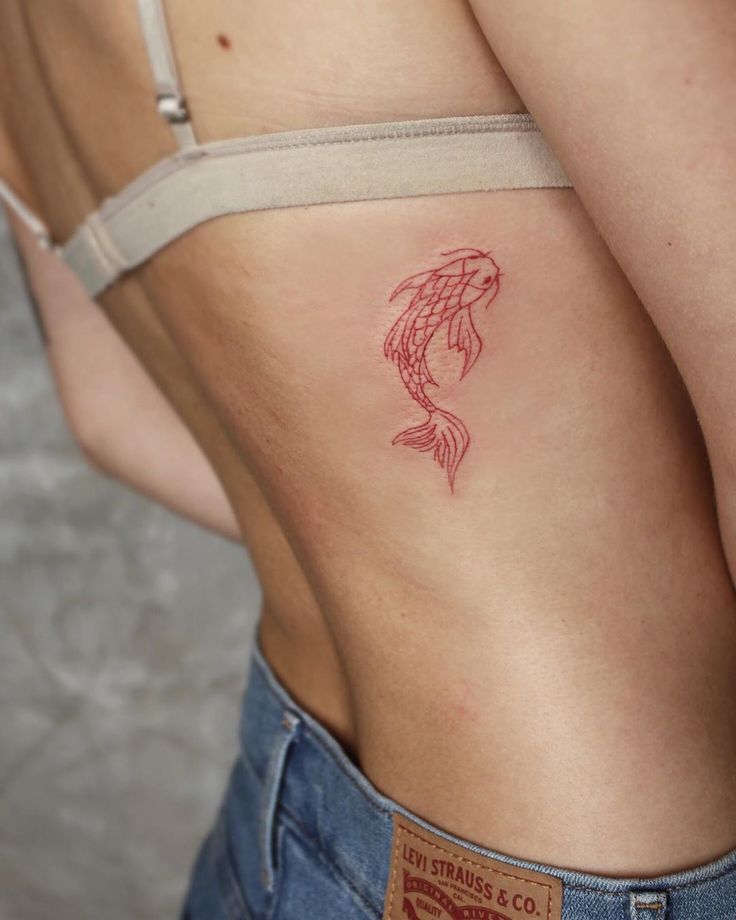 Red Ink Koi Fish Tattoos on Ribs