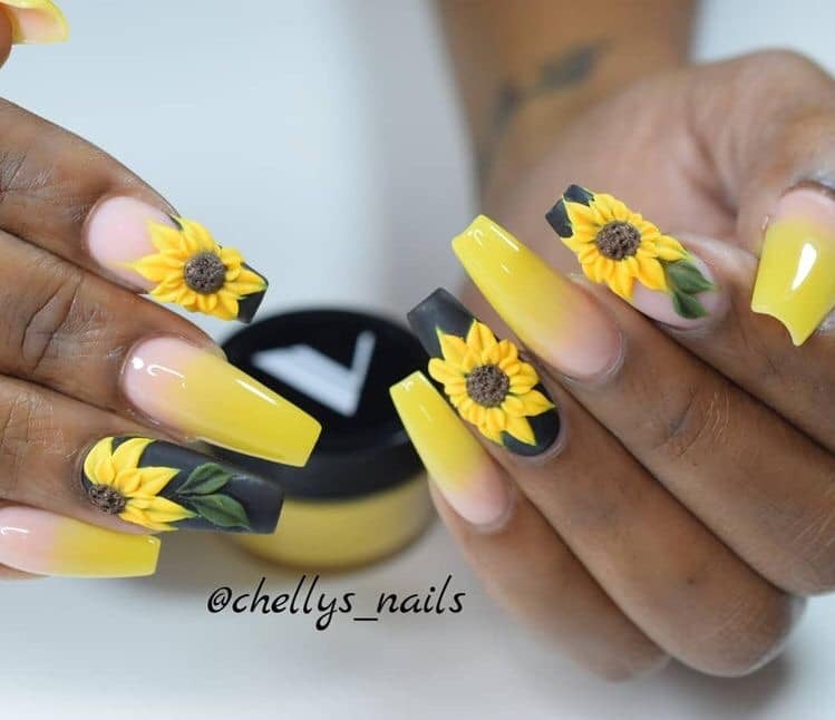 19 Some Yellow with Sunflowers green leaves pink base and some black